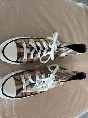 Converse Plaid High-Top Sneakers in Beige, Mustard & Black